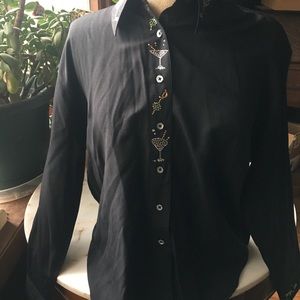 Black Button Down with Rhinestone Martinis